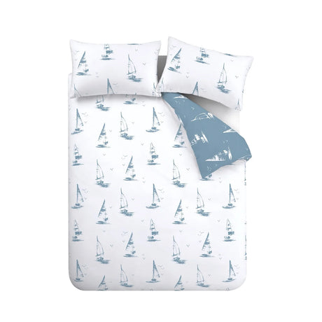 Catherine Lansfield Salcombe Boats Reversible Duvet Cover Set with Pillowcase