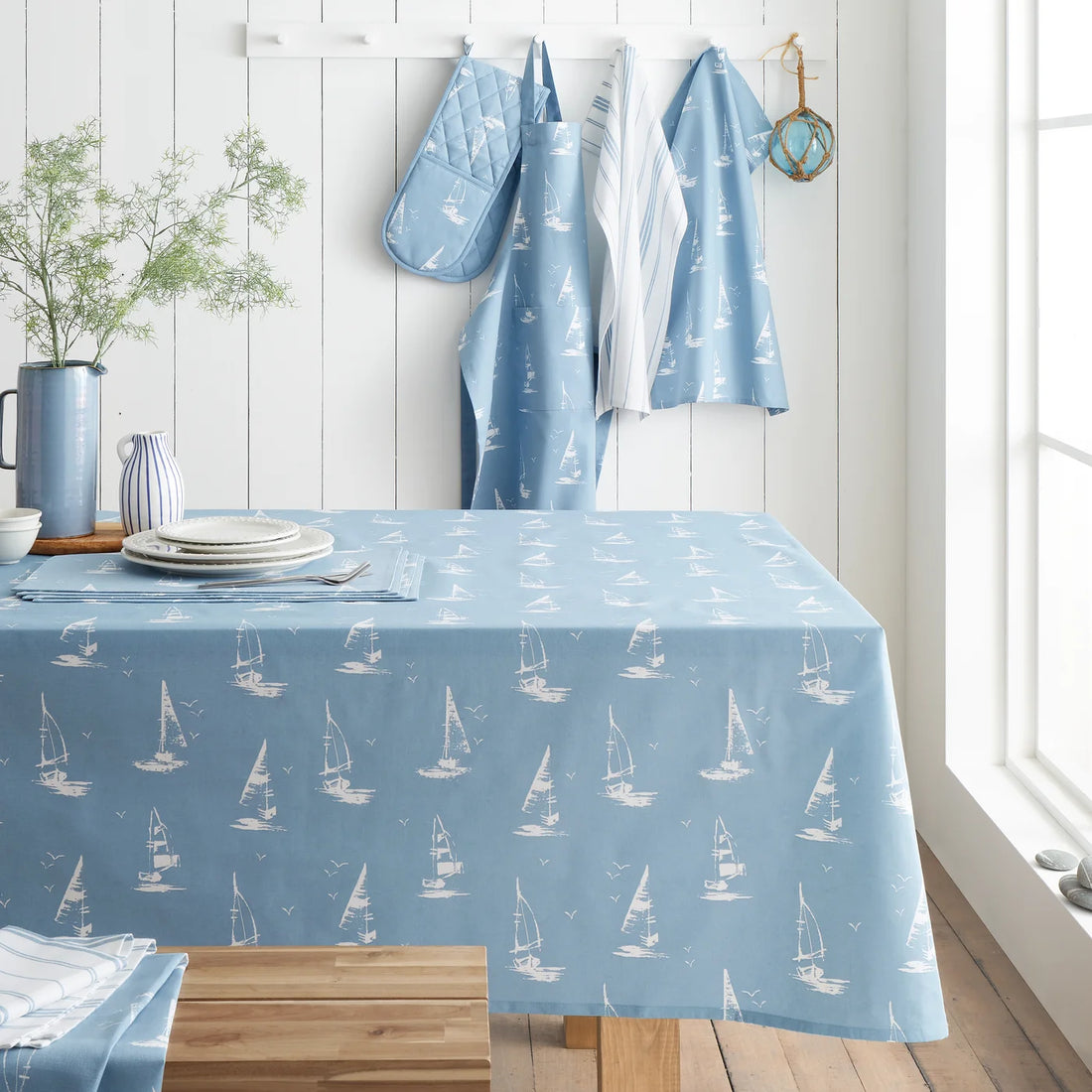 Catherine Lansfield Salcombe Boats Kitchen and Dining Collection Blue 100% Cotton