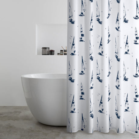 Catherine Lansfield Salcombe Boats Shower Curtain 180x180cm - White