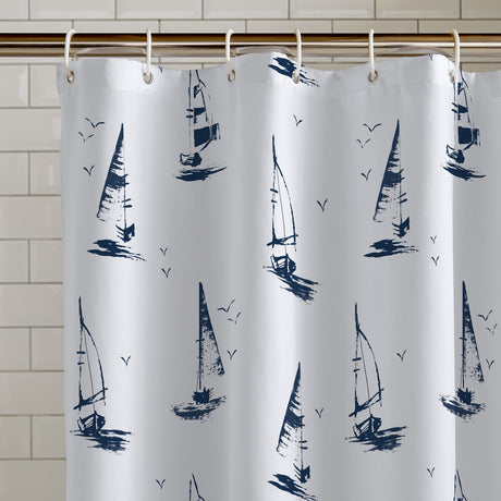 Catherine Lansfield Salcombe Boats Shower Curtain 180x180cm - White - Salcombe Shower Curtain
