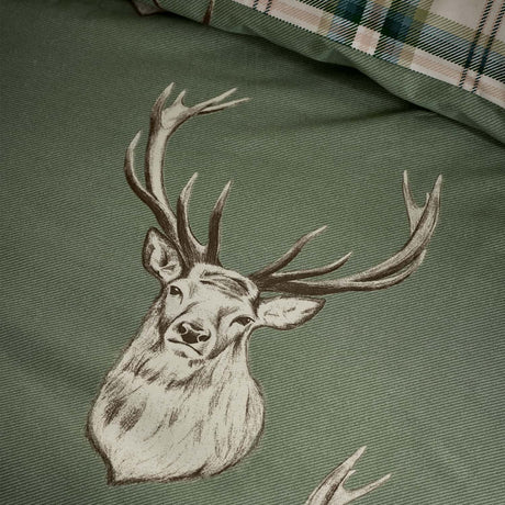 Catherine Lansfield Stag Duvet Cover Set - Soft Green - Stag Check Soft Green Duvet Set