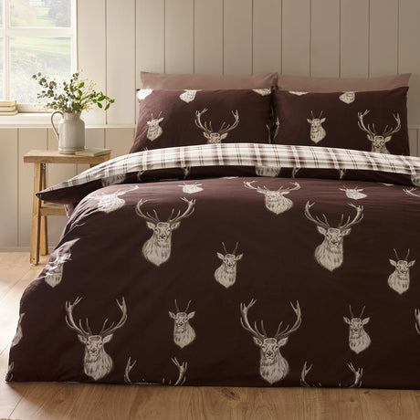 Catherine Lansfield Stag Duvet Cover Set - Stag Chocolate Duvet Set