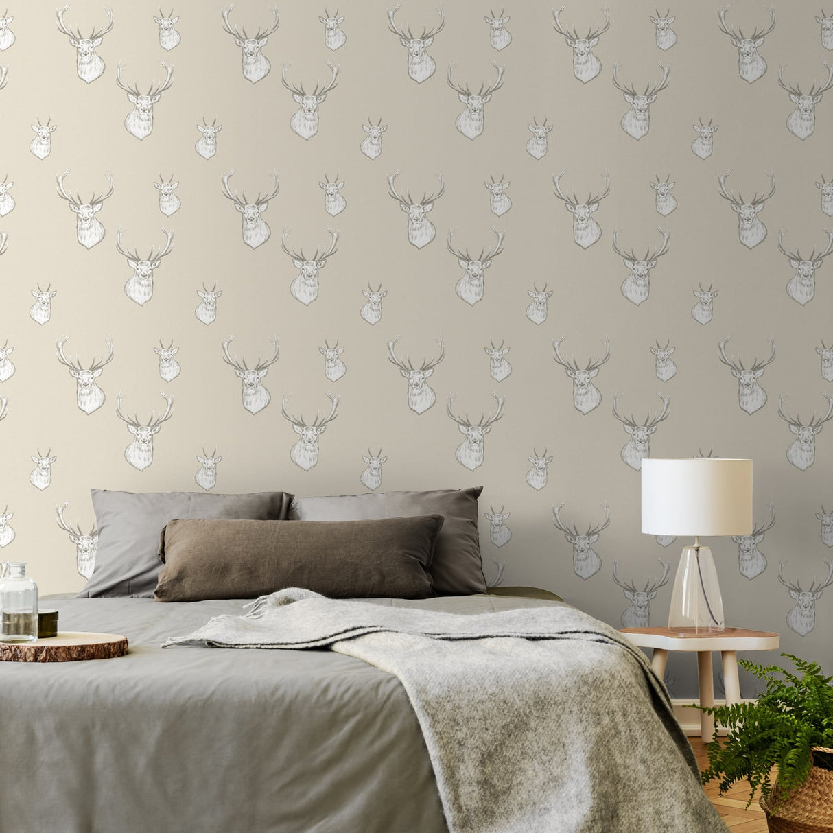 Catherine Lansfield Stag Cream Patterned Wallpaper - Stag Cream Wallpaper