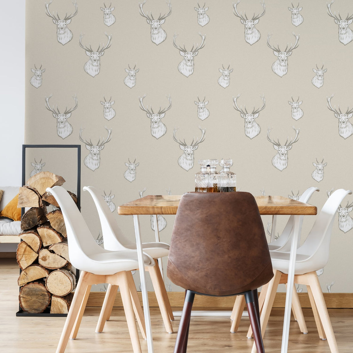 Catherine Lansfield Stag Cream Patterned Wallpaper - Stag Cream Wallpaper