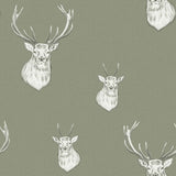 Catherine Lansfield Stag Cream Patterned Wallpaper - Stag Sage Green