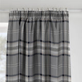 Catherine Lansfield Kelso Check Pencil Pleat Tape Top Curtains - Charcoal Polycotton