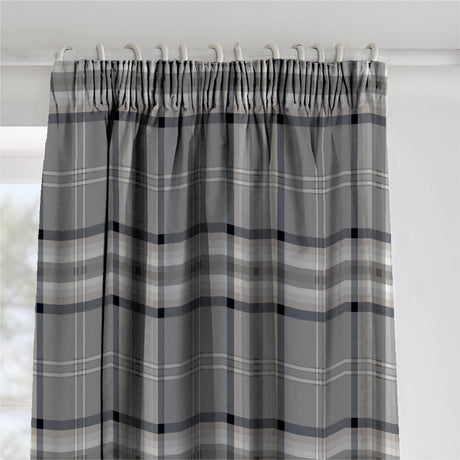 Catherine Lansfield Kelso Check Pencil Pleat Tape Top Curtains - Charcoal Polycotton