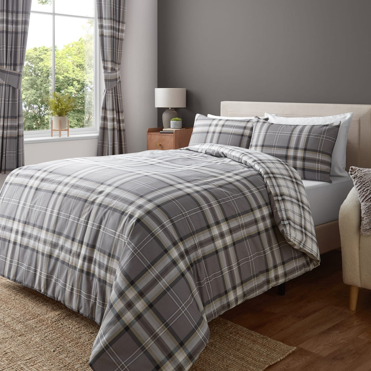 Catherine Lansfield Kelso Check Duvet Cover Set - Kelso Charcoal Duvet Set