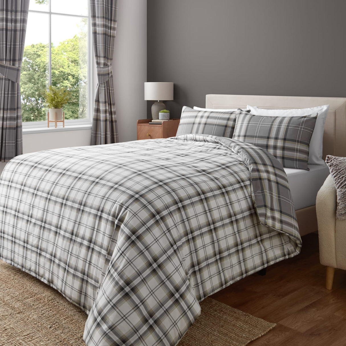 Catherine Lansfield Kelso Check Duvet Cover Set - Kelso Charcoal Duvet Set