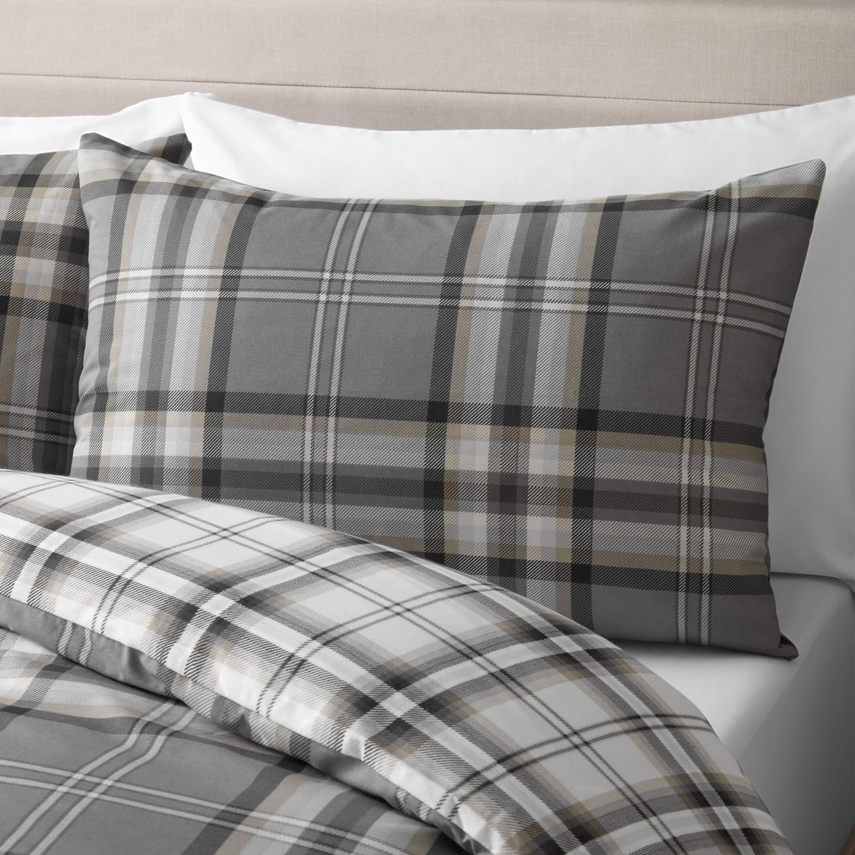 Catherine Lansfield Kelso Check Duvet Cover Set - Kelso Charcoal Duvet Set