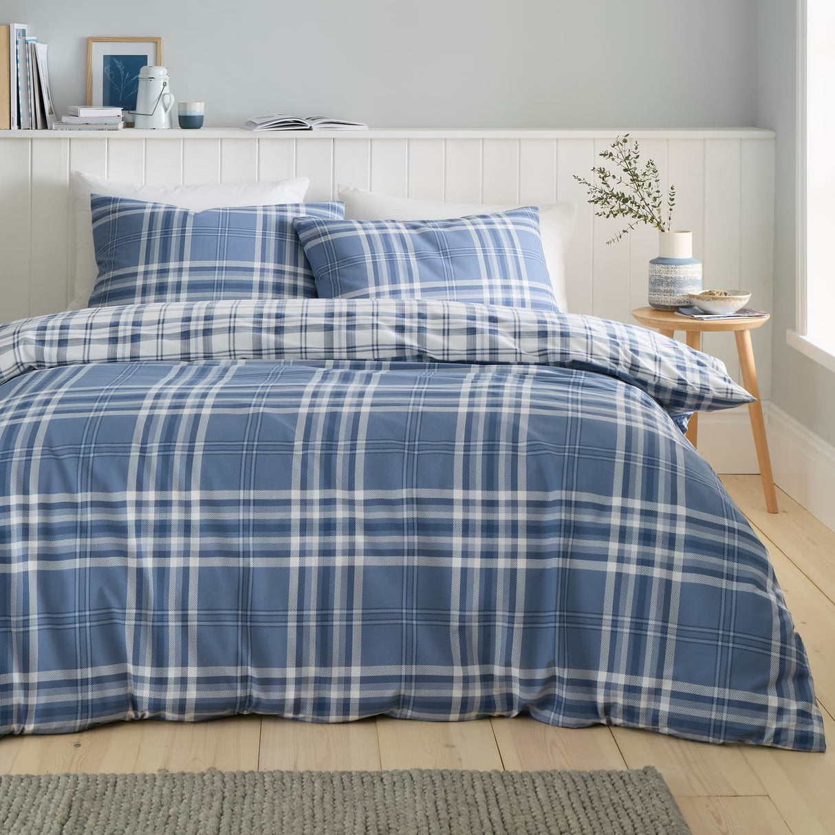 Catherine Lansfield Kelso Check Duvet Cover Set - Kelso Check Lansfield Blue Duvet Set