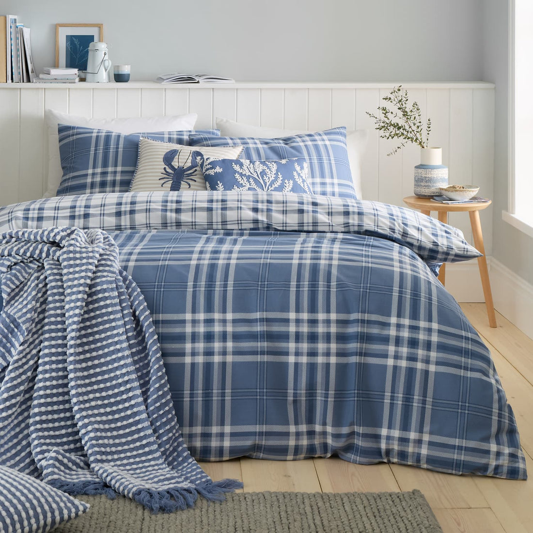 Catherine Lansfield Kelso Check Blue Duvet Cover Bedding Set