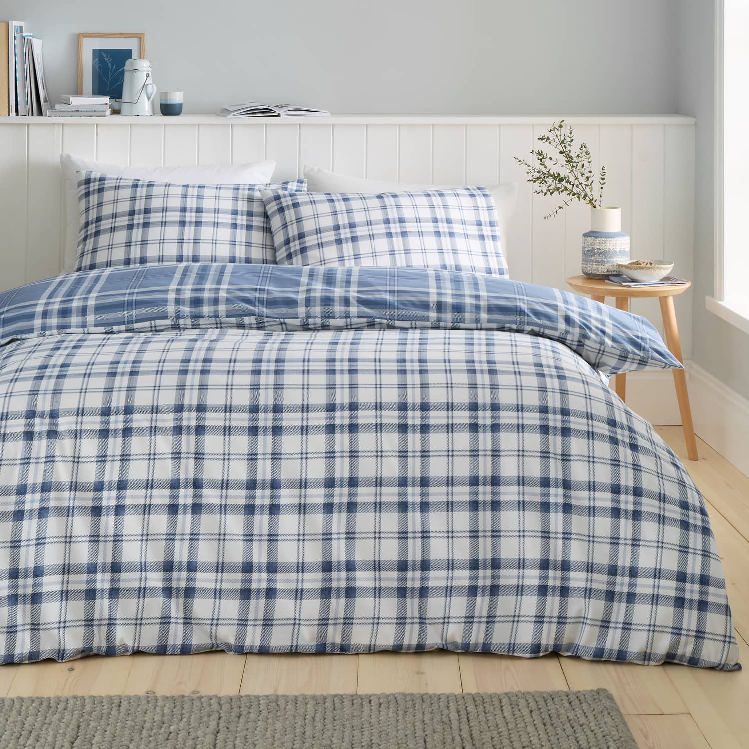 Catherine Lansfield Kelso Check Duvet Cover Set - Kelso Check Lansfield Blue Duvet Set