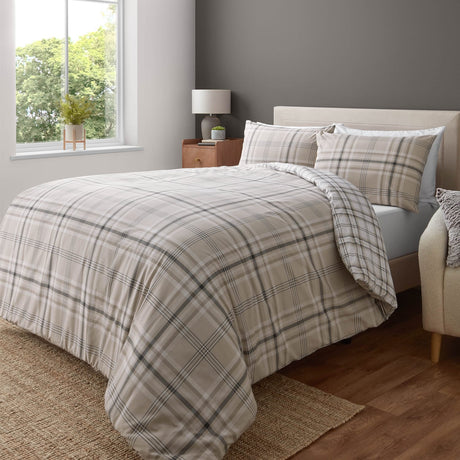 Catherine Lansfield Kelso Check Duvet Cover Set - Kelso Check Natural Duvet Set