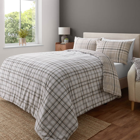 Catherine Lansfield Kelso Check Duvet Cover Set - Kelso Check Natural Duvet Set