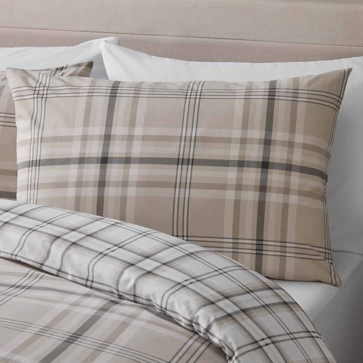 Catherine Lansfield Kelso Check Duvet Cover Set - Kelso Check Natural Duvet Set
