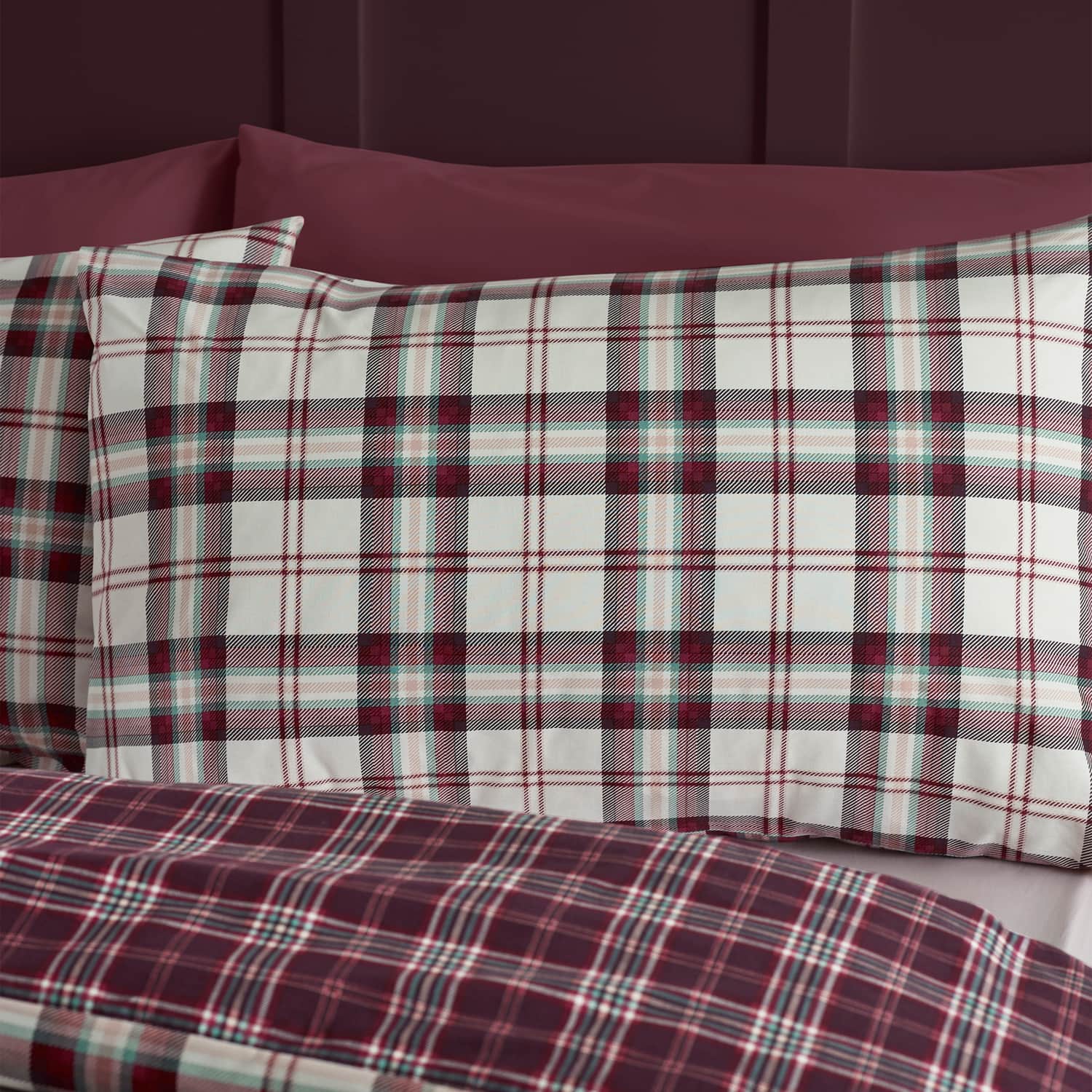 Catherine Lansfield Kelso Check Duvet Cover Set - Kelso Check Plum Duvet Set