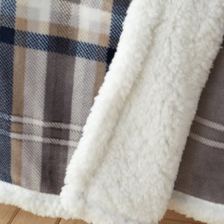 Catherine Lansfield Kelso Check Sherpa Reversible Throw – Charcoal – 130cm x 170cm - Kelso Check Throw Charcoal