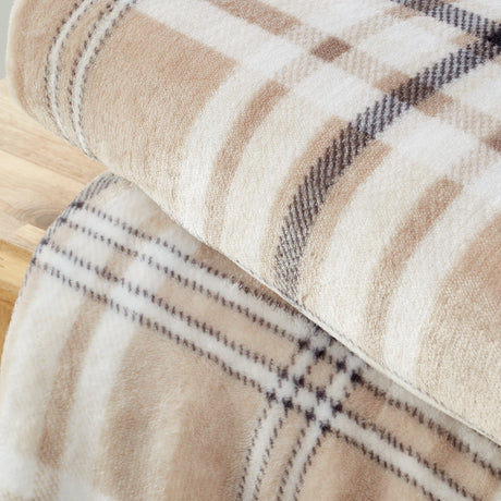 Catherine Lansfield Kelso Check Sherpa Reversible Throw – Natural – 130cm x 170cm - Kelso Check Throw Natural