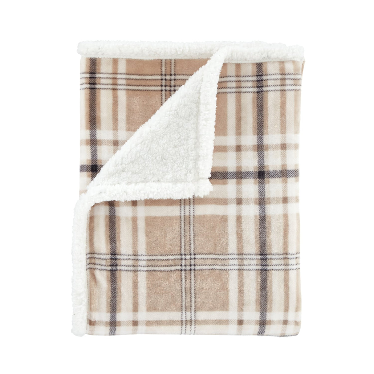 Catherine Lansfield Kelso Check Sherpa Reversible Throw – Natural – 130cm x 170cm - Kelso Check Throw Natural