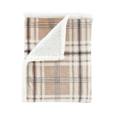 Catherine Lansfield Kelso Check Sherpa Reversible Throw – Natural – 130cm x 170cm - Kelso Check Throw Natural