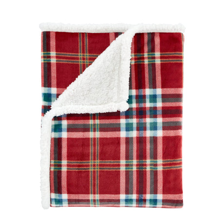 Catherine Lansfield Kelso Check Sherpa Reversible Throw – Red – 130cm x 170cm - Kelso Check Throw Red (1)