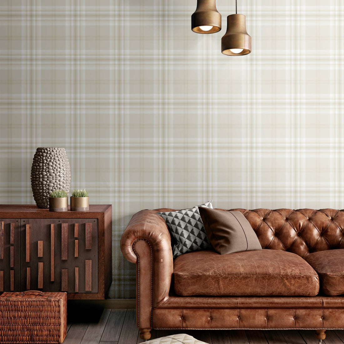 Catherine Lansfield Kelso Check Cream Tartan Wallpaper