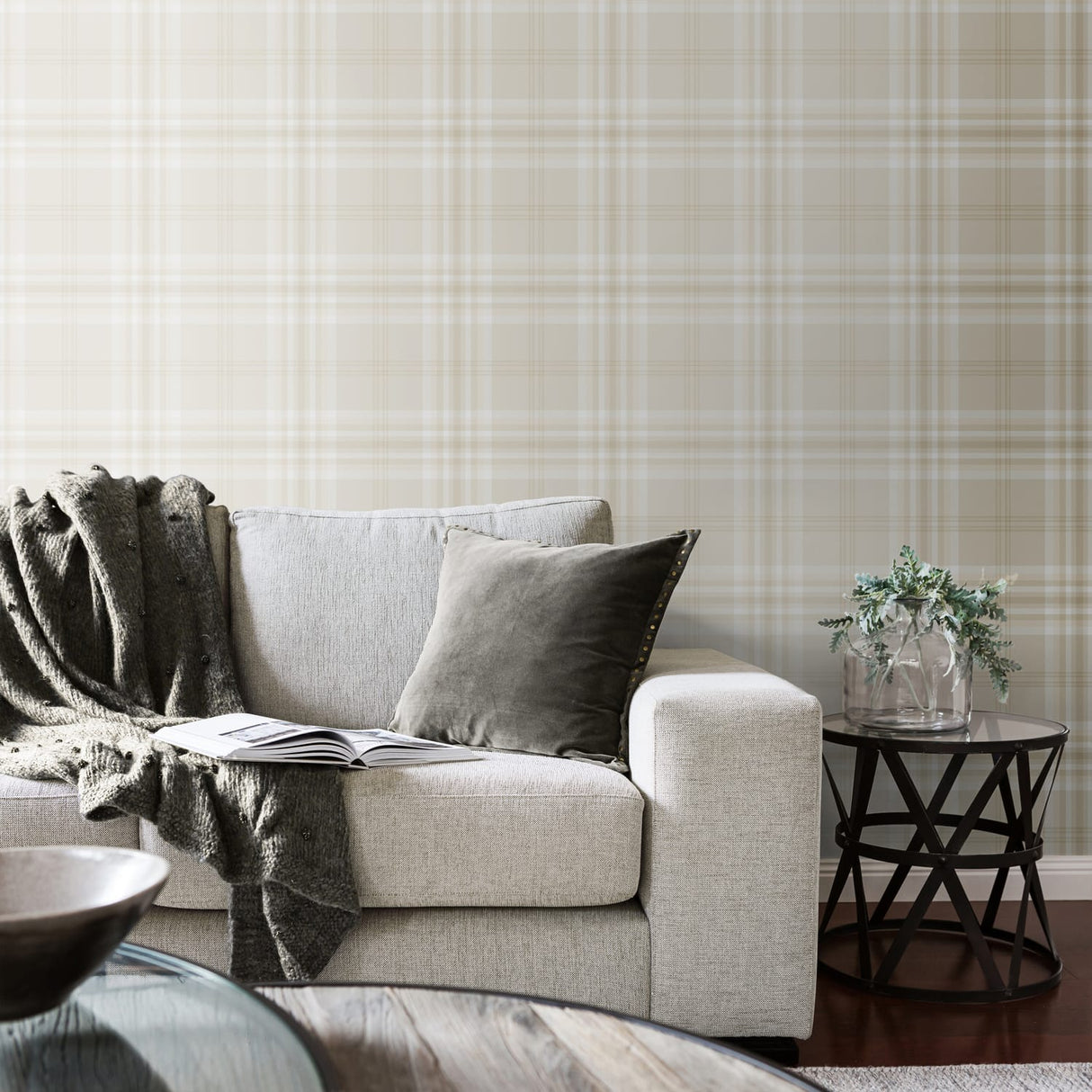 Catherine Lansfield Kelso Check Cream Tartan Wallpaper - Kelso Cream Wallpaper