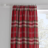 Catherine Lansfield Kelso Check Pencil Pleat Tape Top Curtains - Red Polycotton
