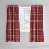 Catherine Lansfield Kelso Check Pencil Pleat Tape Top Curtains - Red Polycotton - Kelso Red Curtains