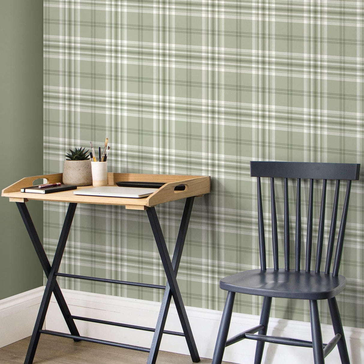 Catherine Lansfield Kelso Check Cream Tartan Wallpaper - Kelso Sage Green Wallpaper