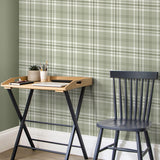 Catherine Lansfield Kelso Check Cream Tartan Wallpaper - Kelso Sage Green Wallpaper