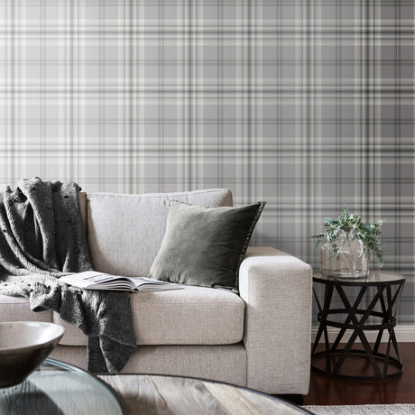 Catherine Lansfield Kelso Check Cream Tartan Wallpaper - Kelso Silver Wallpaper
