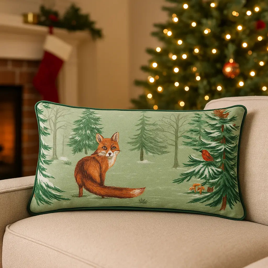 Lodgewood Fox Cushion Cover / Filled Cushion 12" x 20" (30cm x 50cm) - Oak Green