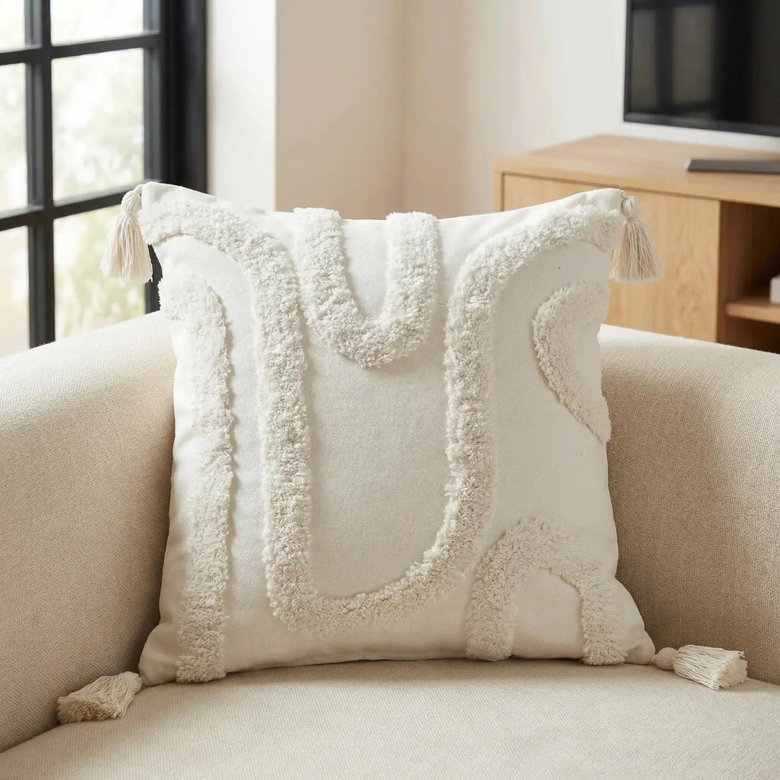 Cabana Tufted 100% Cotton Cream Cushion Cover 43cm x 43cm