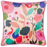Floral Collage Illustrated Velvet Cushion Cover 17" x 17" by Kate Merritt