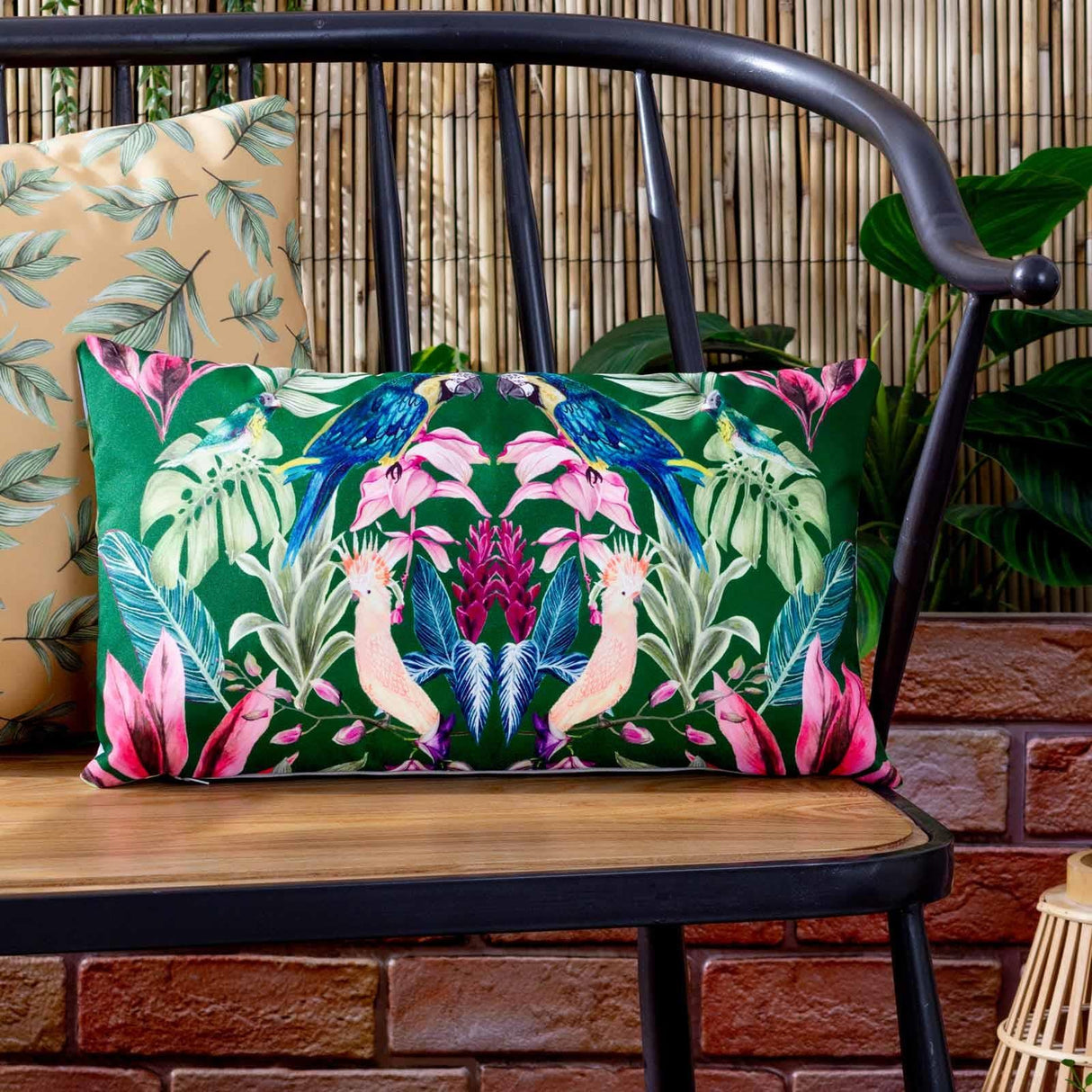 Kali Birds Outdoor Cushion Cover 12" x 20" - Dark Green