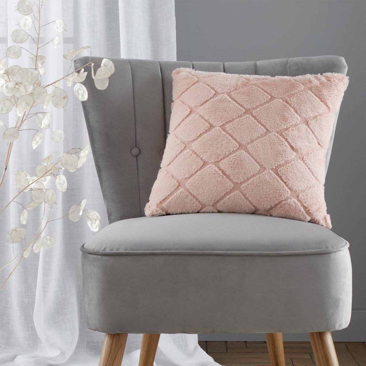 Catherine Lansfield Cosy Diamond Filled Cushion 43cm x 43cm - Blush