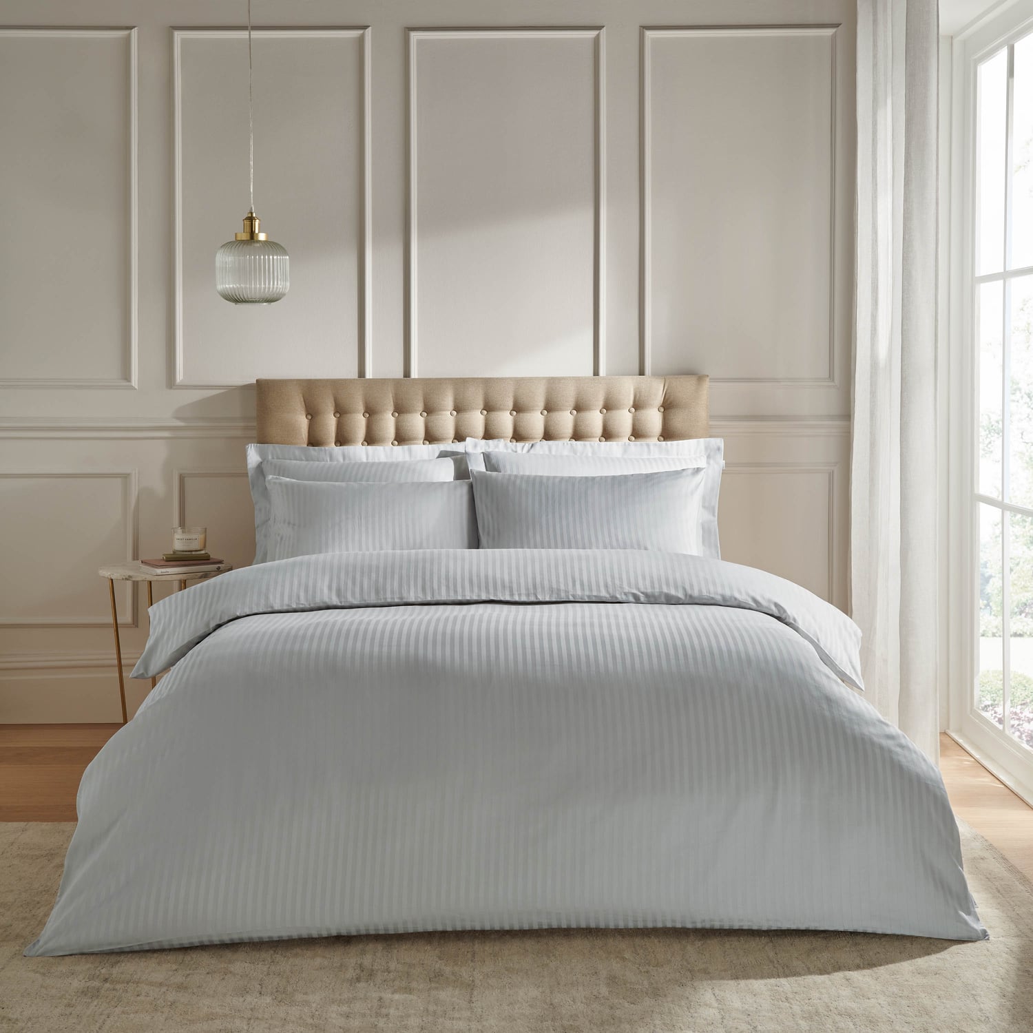 Catherine Lansfield 300 Thread Count Satin Stripe Duvet Cover Set