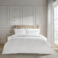 Catherine Lansfield 300 Thread Count Satin Stripe White Duvet Cover Bedding Set