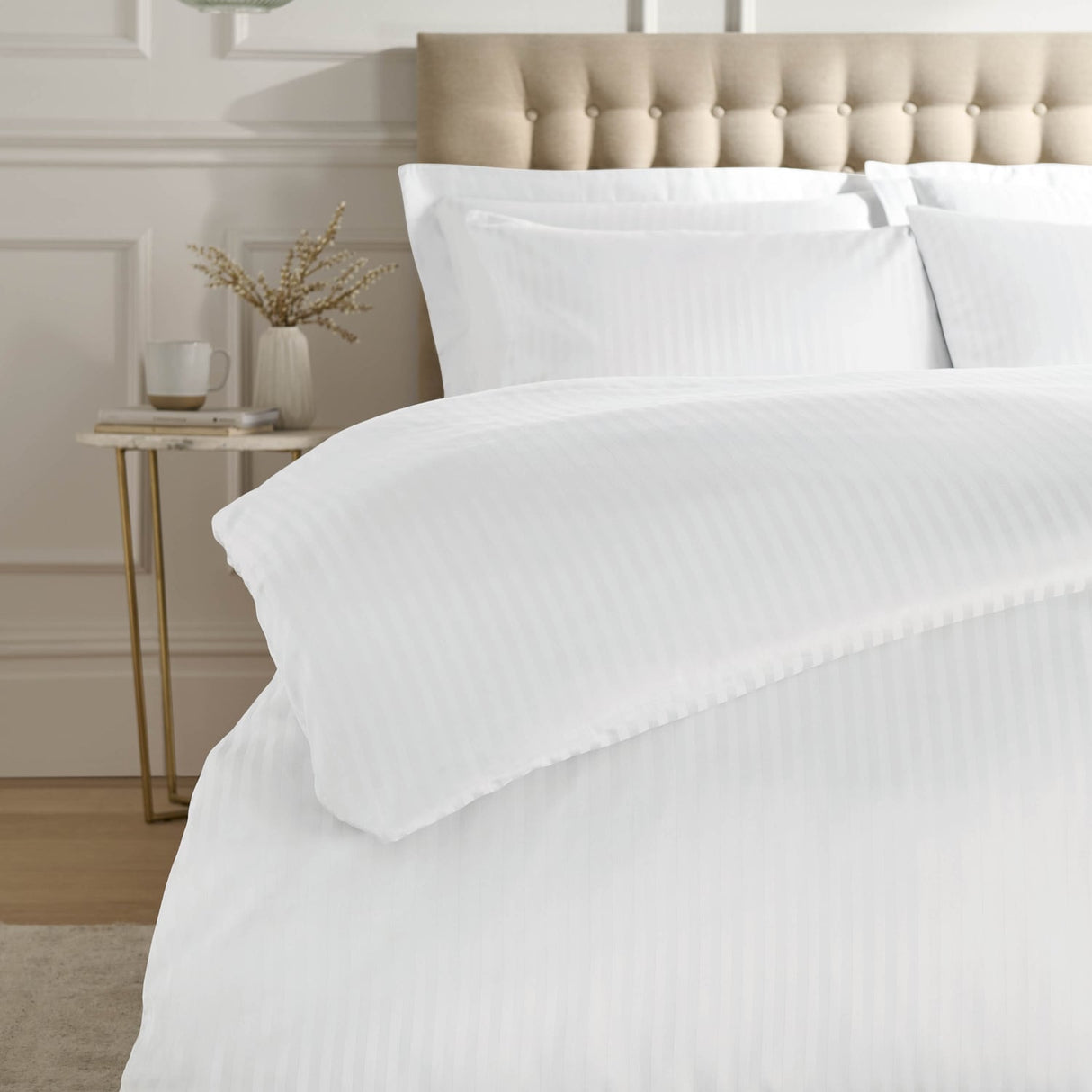 Catherine Lansfield 300 Thread Count Satin Stripe Duvet Cover Set - 300Tc Satin Stripe Duvet Set White