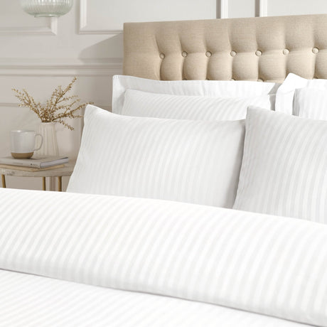 Catherine Lansfield 300 Thread Count Satin Stripe Duvet Cover Set - 300Tc Satin Stripe Duvet Set White