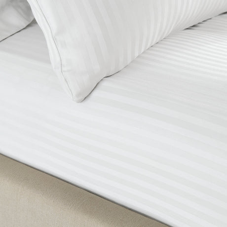 Catherine Lansfield 300 Thread Count Satin Stripe 30cm Deep Fitted Sheet - 300Tc Satin Stripe Fitted Sheet White (1)