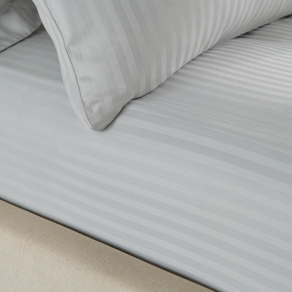 Catherine Lansfield 300 Thread Count Satin Stripe 30cm Deep Grey Fitted Sheet