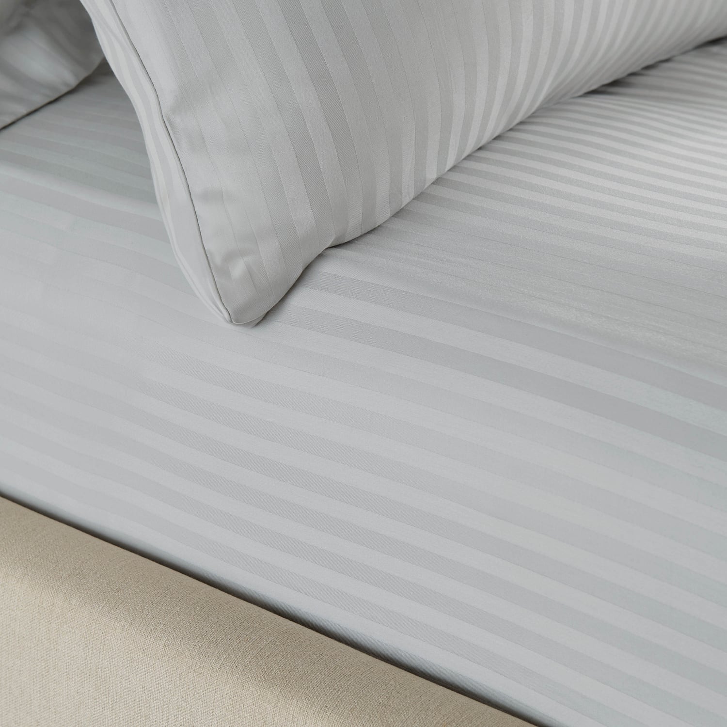 Catherine Lansfield 300 Thread Count Satin Stripe 30cm Deep Grey Fitted Sheet