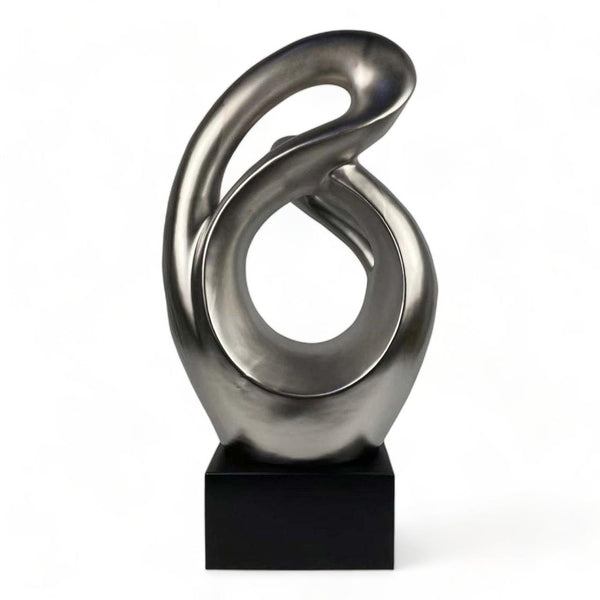 Matte Silver Abstract Sculpture with Black Stand - 69cm