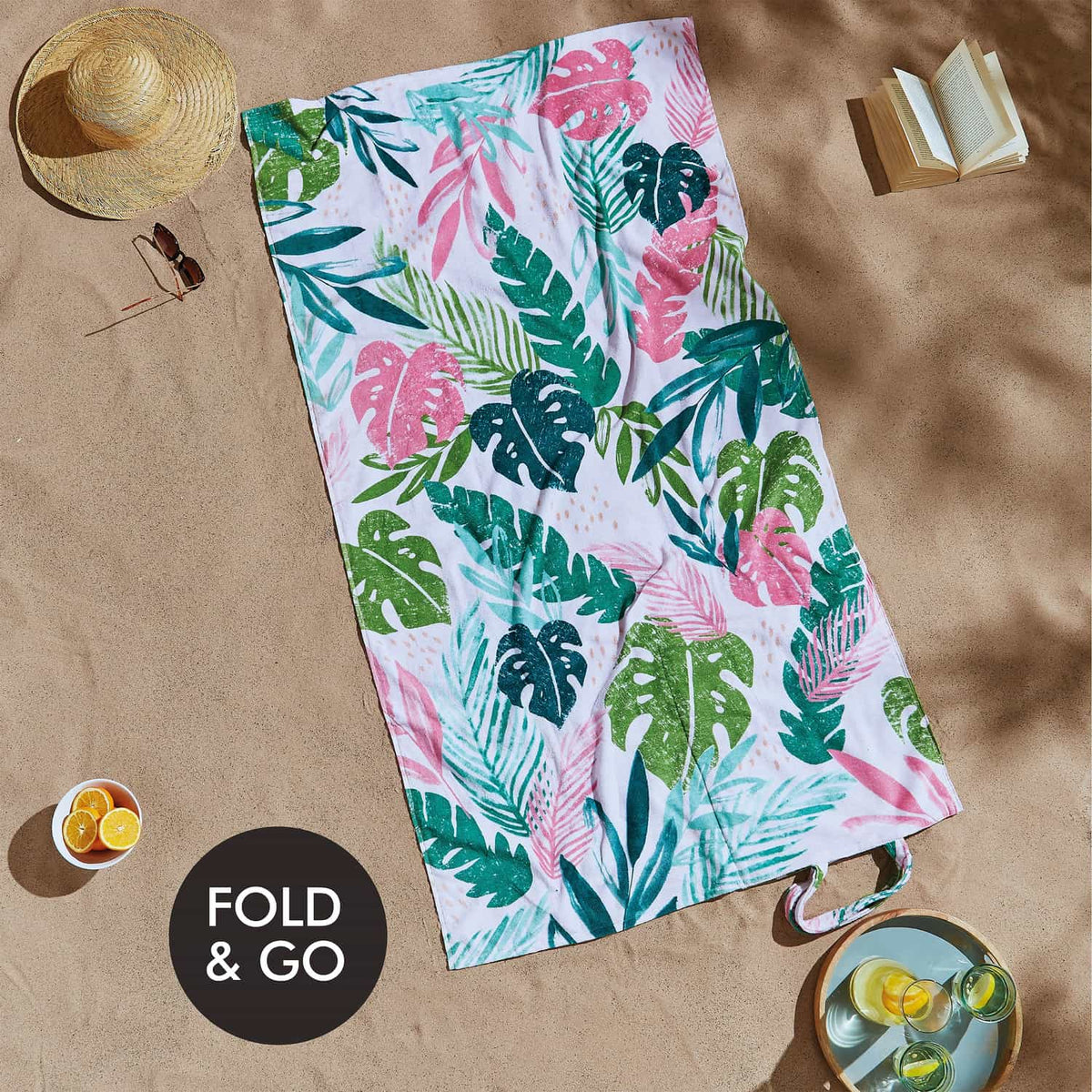 Catherine Lansfield Tropical Palm Beach Towel in a Bag