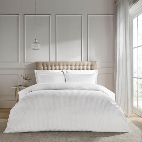 Catherine Lansfield 300 Thread Count Satin Stripe Duvet Cover Set - White