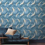 Catherine Lansfield Cranes Blue Wallpaper - Cranes Wallpaper Blue