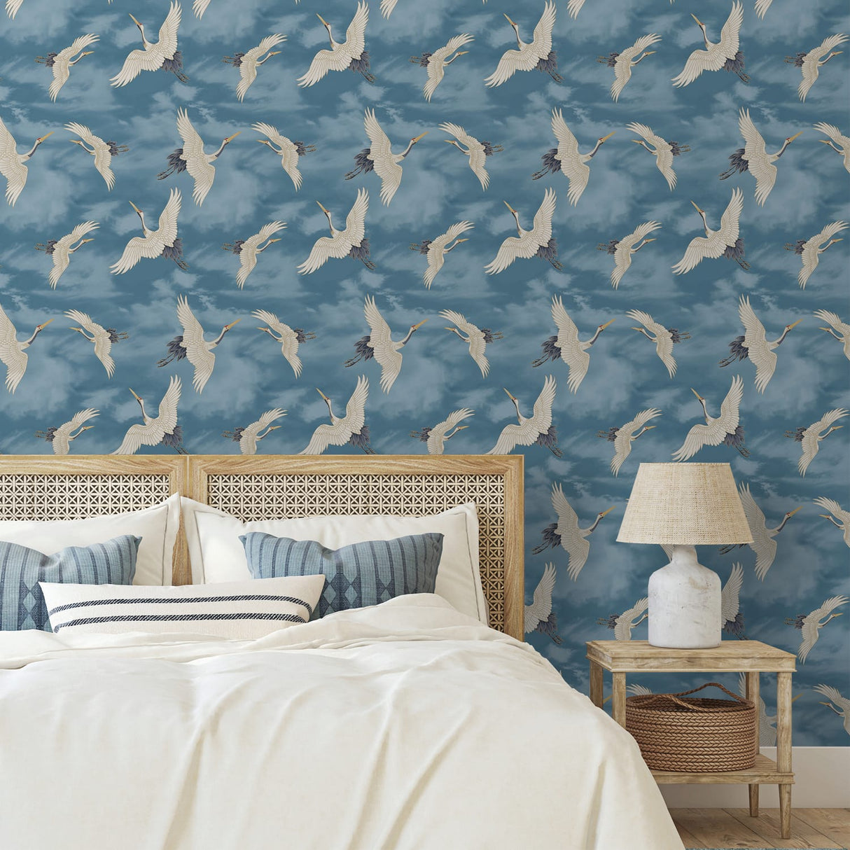Catherine Lansfield Cranes Blue Wallpaper - Cranes Wallpaper Blue